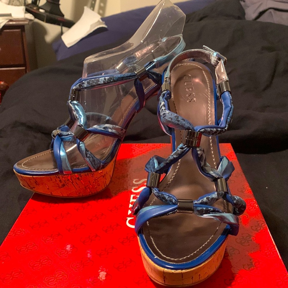 GUESS BLUE! Never worn! NEW IN BOX! Strappy heels!
